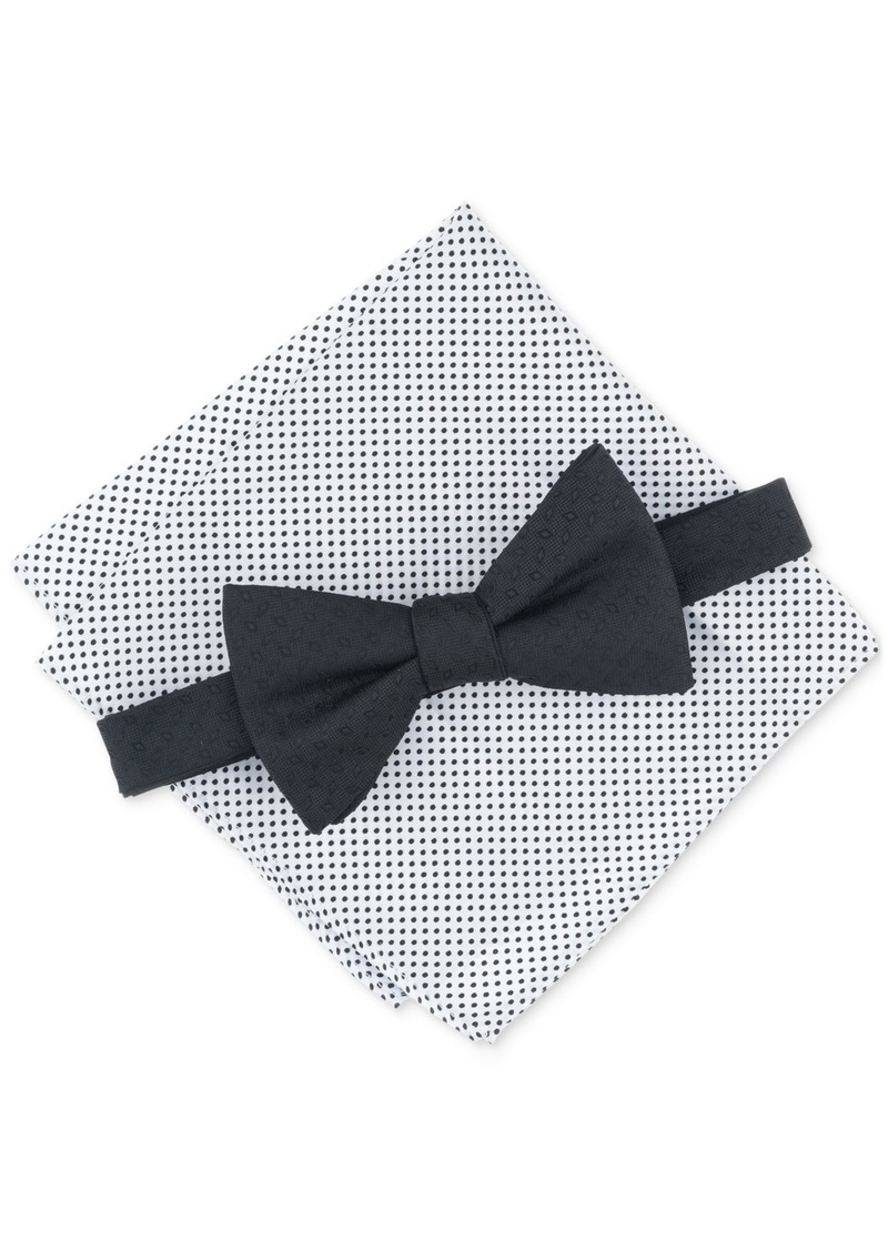 Alfani Men's Solid Bow Tie & Textured Pocket Square Set, Created for Macy's - Onyx