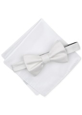 Alfani Men's Solid Texture Pocket Square and Bowtie, Created for Macy's - White