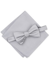 Alfani Men's Solid Texture Pocket Square and Bowtie, Created for Macy's - White