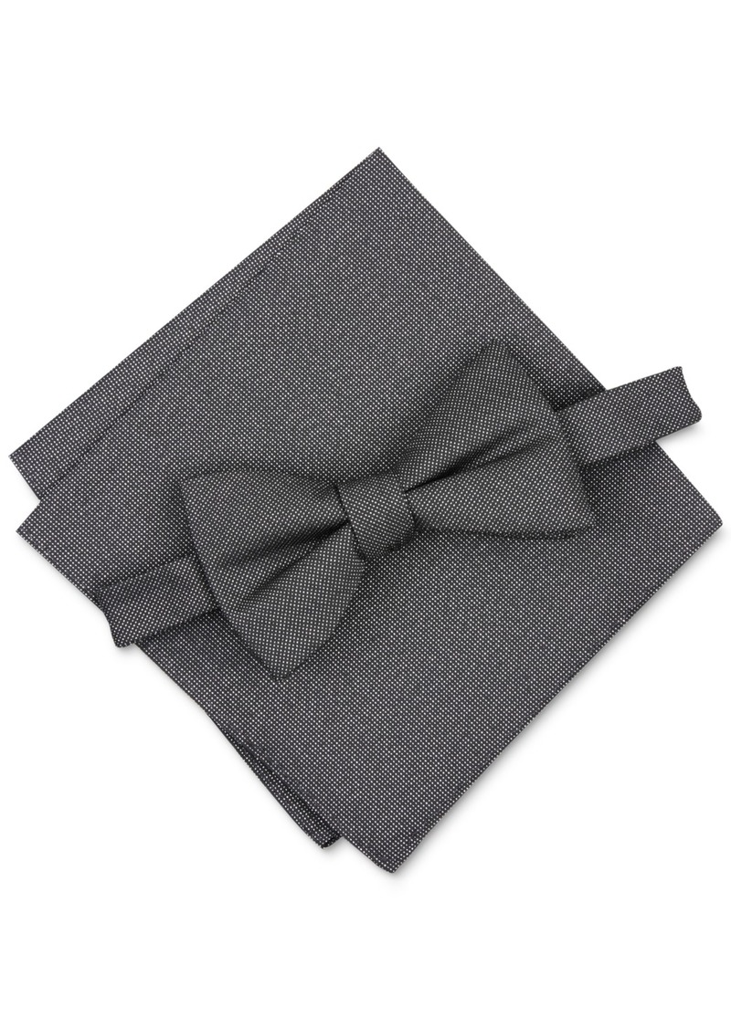 Alfani Men's Solid Texture Pocket Square and Bowtie, Created for Macy's - Dark Grey