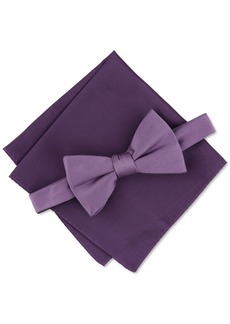 Alfani Men's Solid Texture Pocket Square and Bowtie, Created for Macy's - Plum
