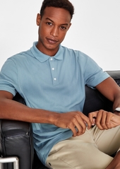 Alfani Men's Stretch Textured Stripe Jacquard Polo, Created for Macy's - Blue Shale