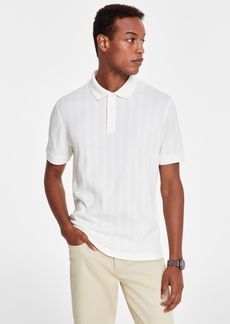 Alfani Men's Stretch Textured Stripe Jacquard Polo, Created for Macy's - Vanilla Ice