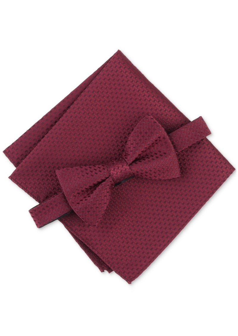 Alfani Men's Sylvan Textured Bow Tie & Pocket Square Set, Created for Macy's - Burgundy