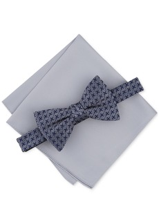 Alfani Men's Tolbert Patterned Bow Tie & Solid Pocket Square Set, Created for Macy's - Silver