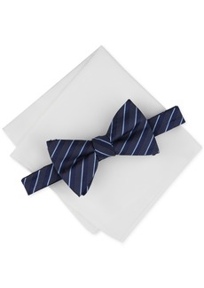 Alfani Men's Vinton Stripe Bow Tie & Pocket Square Set, Created for Macy's - Navy