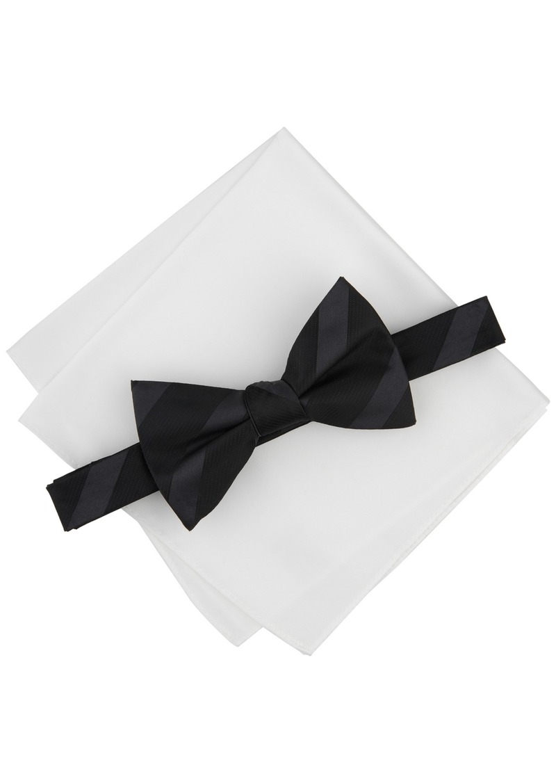 Alfani Men's Westfield Stripe Bow Tie & Solid Pocket Square Set, Created for Macy's - Black