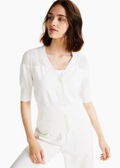 Alfani Mixed-Stitch Button-Down V-Neck Sweater, Created for Macy's