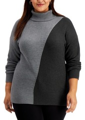 Alfani Plus Size Colorblock Turtleneck Sweater, Created for Macy's