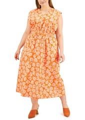 Alfani Plus Size Printed Smocked-Waist Midi Dress, Created for Macy's