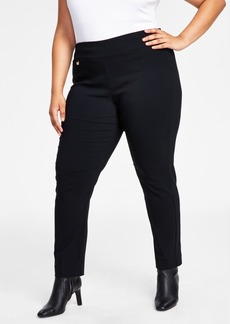 Alfani Plus Size Tummy-Control Pull-On Skinny Pants, Created for Macy's - Black