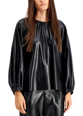 Alfani Shirred Faux Leather Top, Created for Macy's