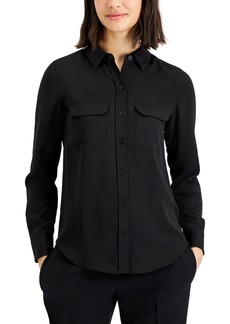 Alfani Women's Button-Front Shirt, Created for Macy's - Deep Black