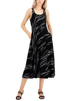 Alfani Women's Sleeveless Midi Dress, Created for Macy's - Black Linear Breeze