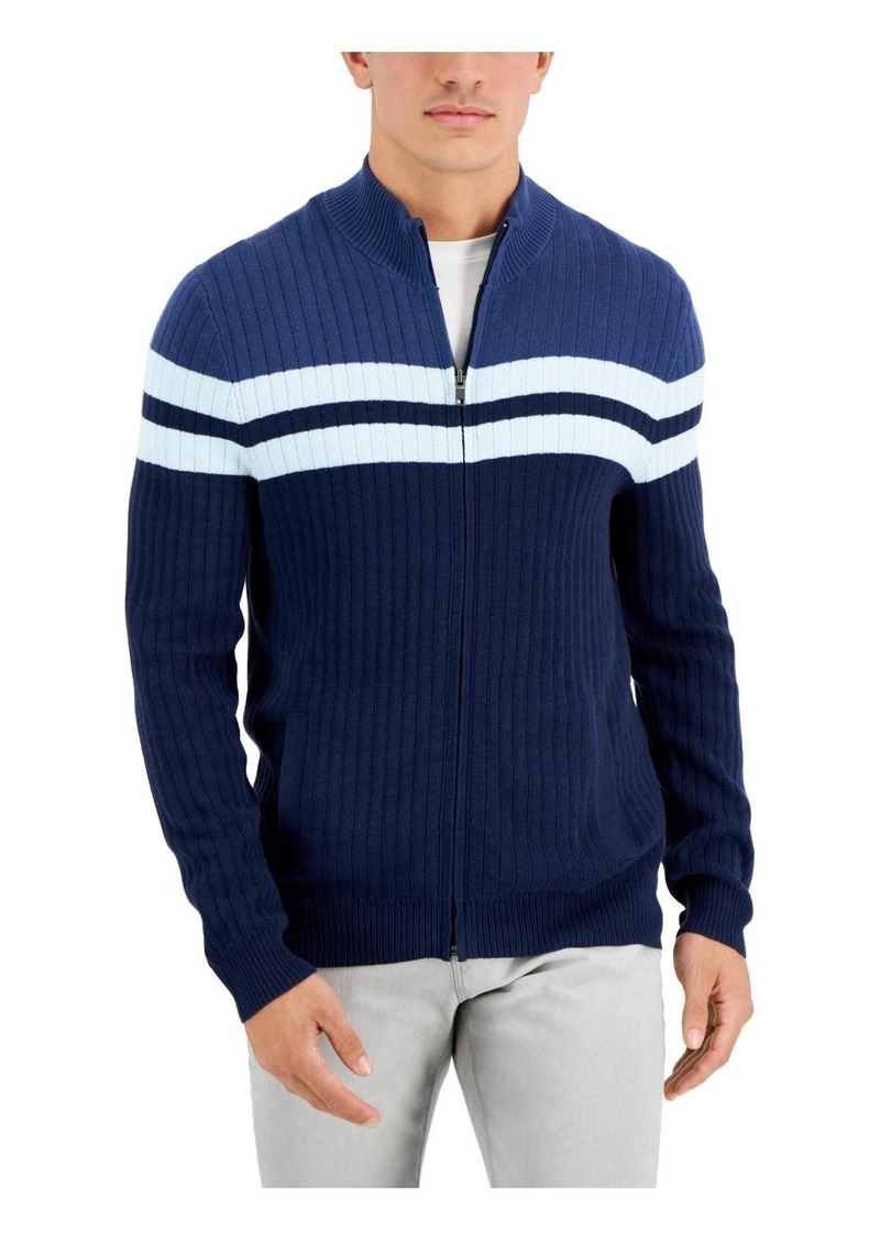 Alfani Mens Mock Neck Colorblock Full Zip Sweater