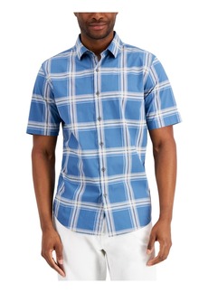 Alfani Mens Plaid Short Sleeve Button-Down Shirt
