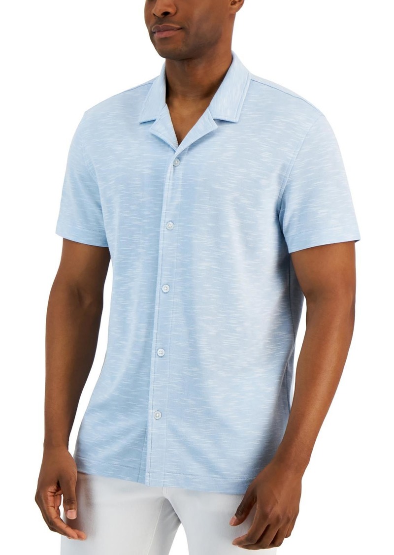 Alfani Mens Short Sleeve Stretch Button-Down Shirt