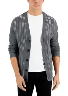 Alfani Mens Stripe V-Neck Cardigan Sweater