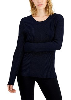 Alfani Womens Metallic Ribbed Crewneck Sweater