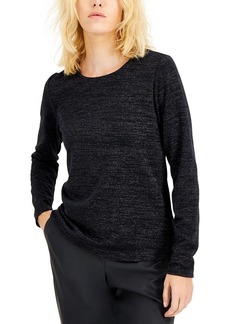 Alfani Womens Metallic Scoop-Neck Pullover Sweater