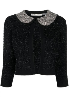Alice + Olivia Akira Textured With Embellished Crystals Top Cardigan in Black Metallic
