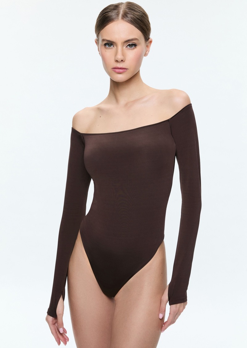 alice + olivia ANNA OFF THE SHOULDER LONG SLEEVE BODYSUIT