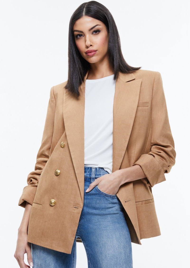 alice + olivia ANTHONY LINEN DOUBLE BREASTED BLAZER