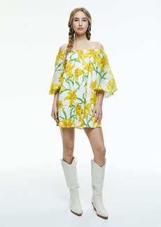 alice + olivia ARTEMIS OFF THE SHOULDER BLOUSON TIE SLEEVE MINI DRESS