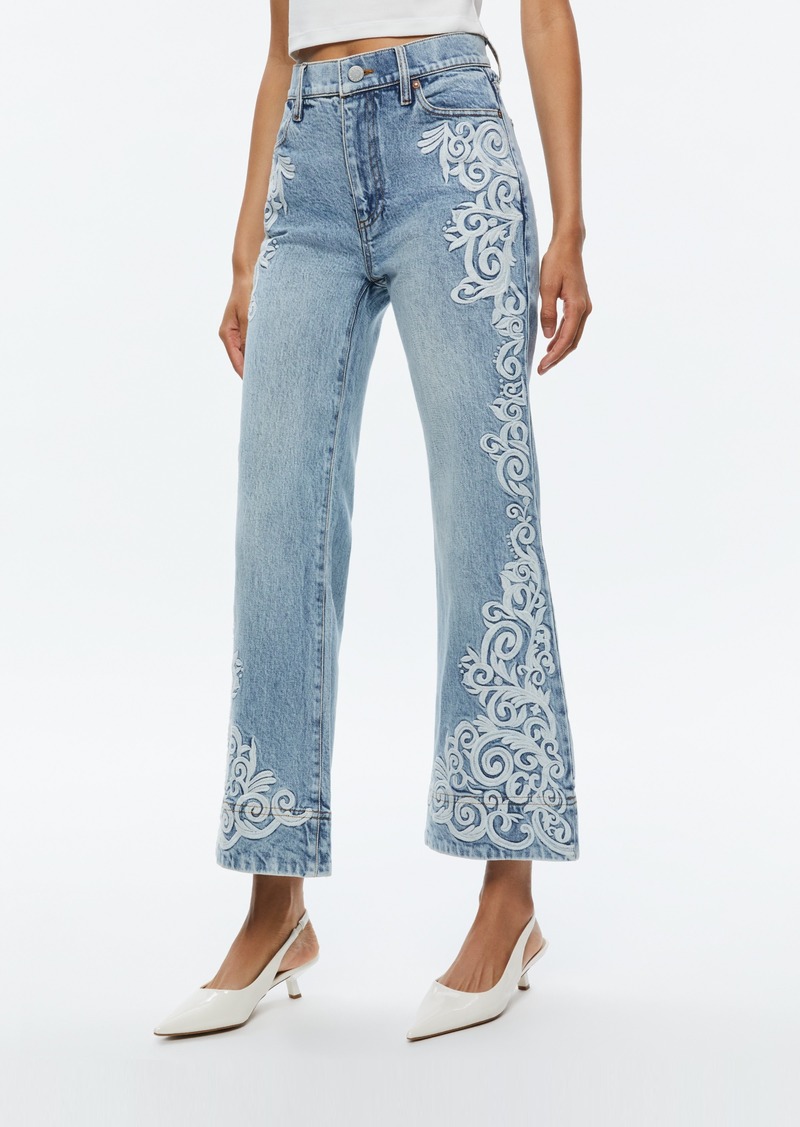 alice + olivia BEAUTIFUL EMBROIDERED CROPPED BELL JEAN