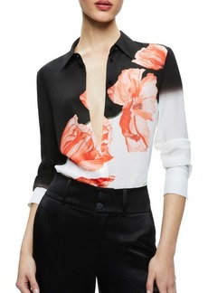 Alice + Olivia Brady Floral Slim Fit Silk Button-Up Shirt