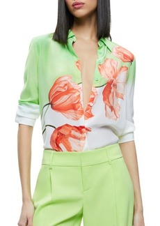 Alice + Olivia Brady Floral Slim Fit Silk Button-Up Shirt