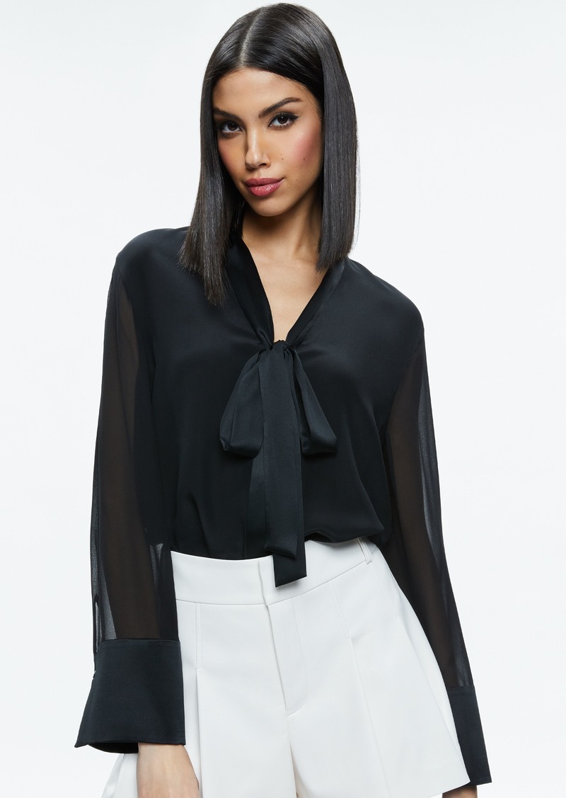 alice + olivia BRADY OVERSIZED BUTTON DOWN WITH BOW TIE