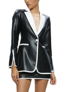 Alice + Olivia Breann Contrast Trim Fitted Faux Leather Blazer