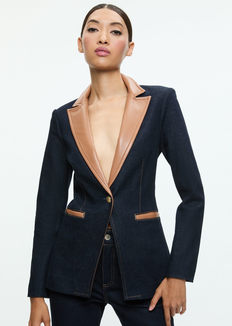 alice + olivia BREANN LONG BLAZER WITH VEGAN COMBO