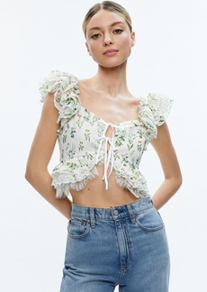 alice + olivia CHARLINE RUFFLE CROPPED TOP