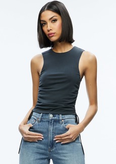 alice + olivia CHRISSY CREWNECK RUCHED CROP TOP