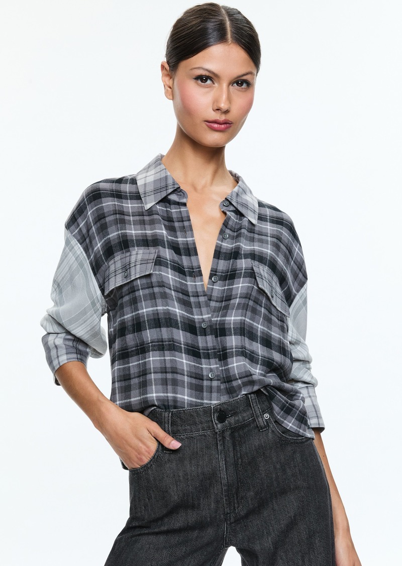 alice + olivia CLIFTON PLAID BUTTON DOWN