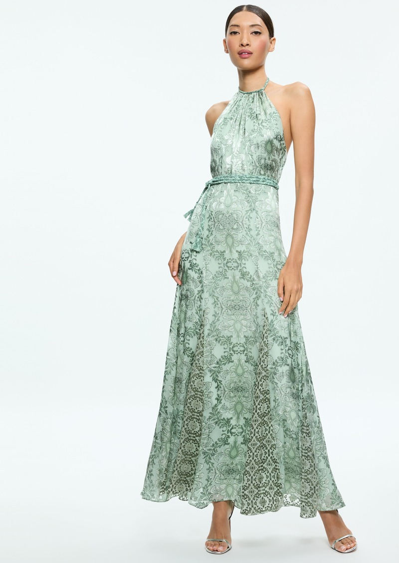 alice + olivia DANIKA HALTER MAXI DRESS WITH BELT