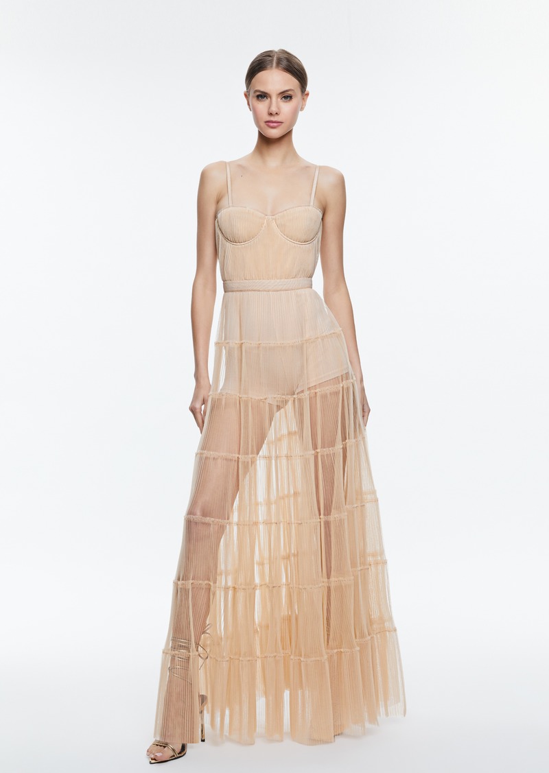 alice + olivia DEENA PLEATED MAXI DRESS WITH HOT PANT