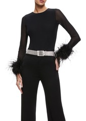 Alice + Olivia Delaina Feather Cuff Mixed Media Top