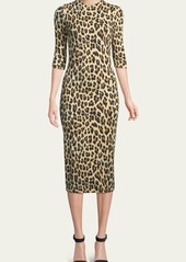 Alice + Olivia Delora Fitted Leopard Mock-Neck Dress