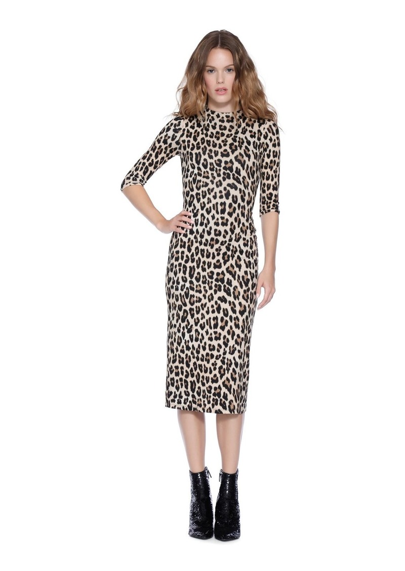 alice + olivia DELORA FITTED MOCK NECK MIDI DRESS