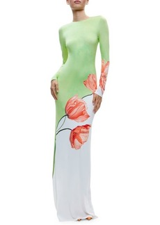 Alice + Olivia Delora Floral Long Sleeve Open Back Maxi Dress