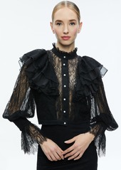 alice + olivia DELPHA RUFFLE LACE BLOUSON SLEEVE CROPPED TOP