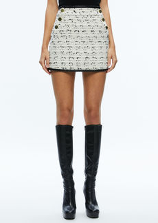 alice + olivia DONALD HIGH WAISTED SIDE BUTTON SKIRT