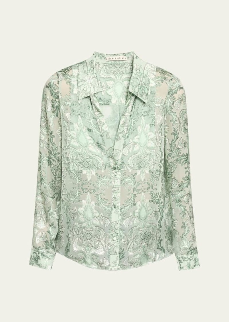 Alice + Olivia Eloise Burnout Button-Front Blouse