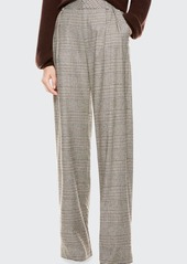 Alice + Olivia Eric High-Waist Front Pleat Check Pants