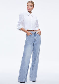 alice + olivia FINELY CROPPED OVERSIZED BUTTON DOWN SHIRT