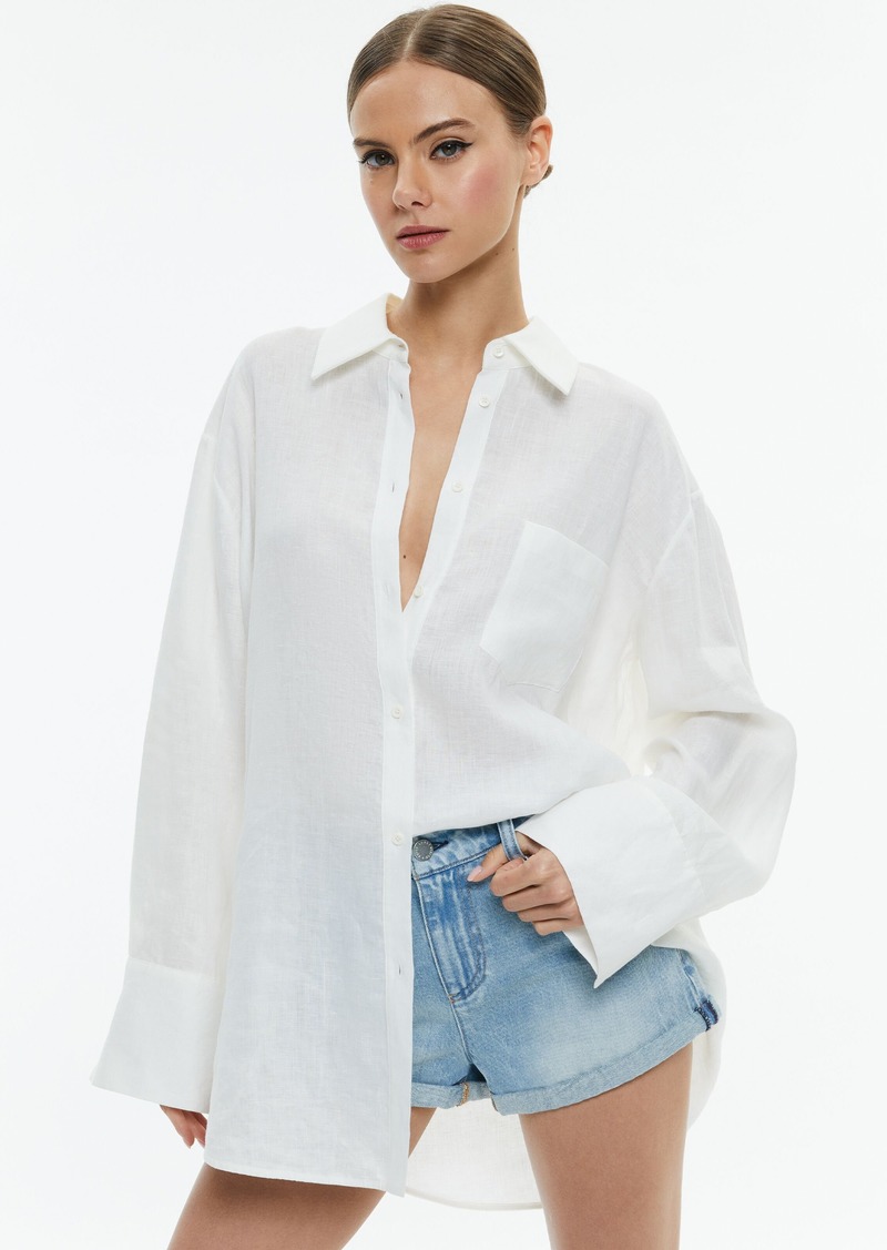 alice + olivia FINELY LINEN OVERSIZED BUTTON DOWN SHIRT