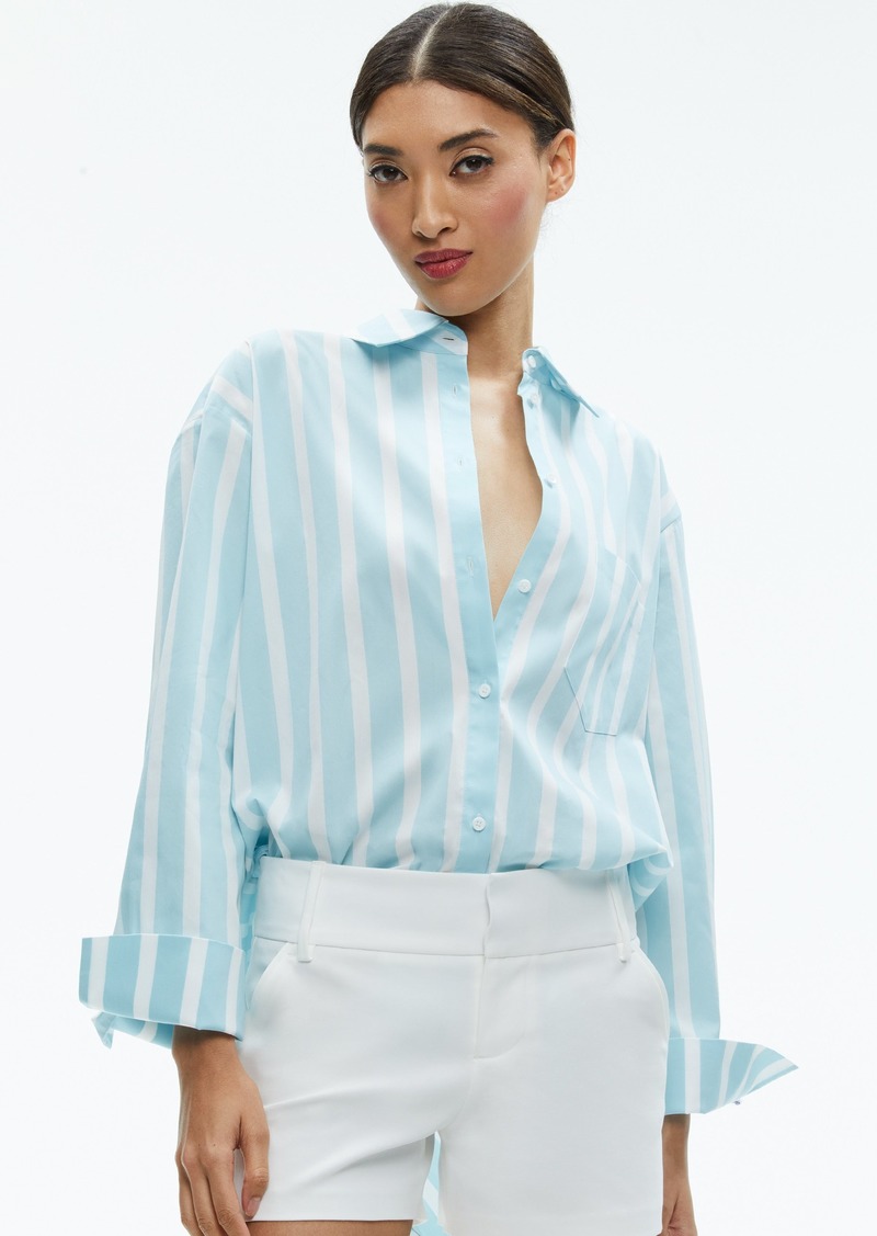 alice + olivia FINELY OVERSIZED LONG BUTTON DOWN SHIRT